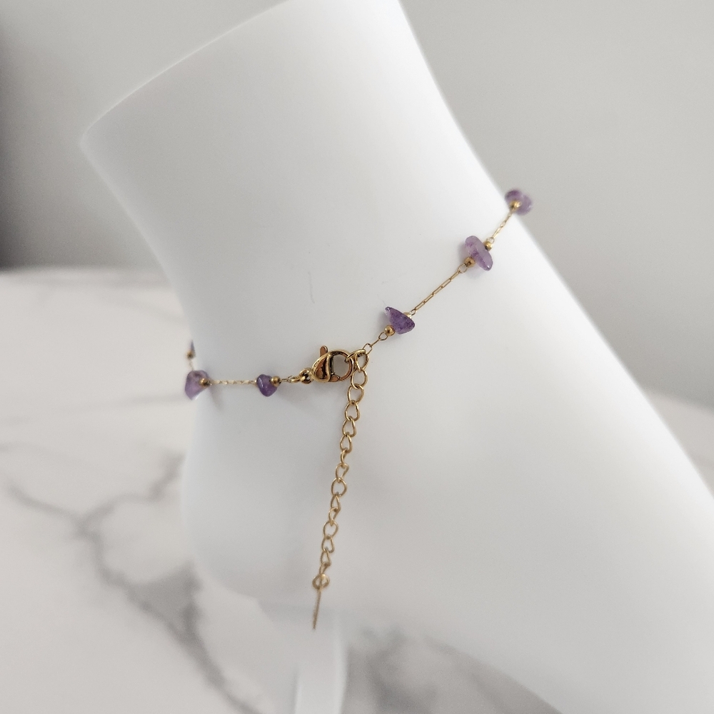 Minimalist Purple Dainty Stones 18K Gold Plated Anklet - Picture 8 of 15